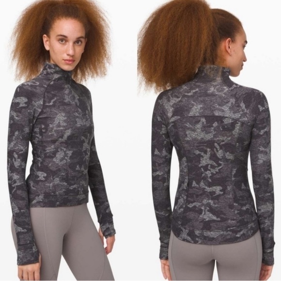 Lululemon Outrun the Elements 1/2 Zip Incognito Camo HTR Black 8 EUC - Picture 1 of 9